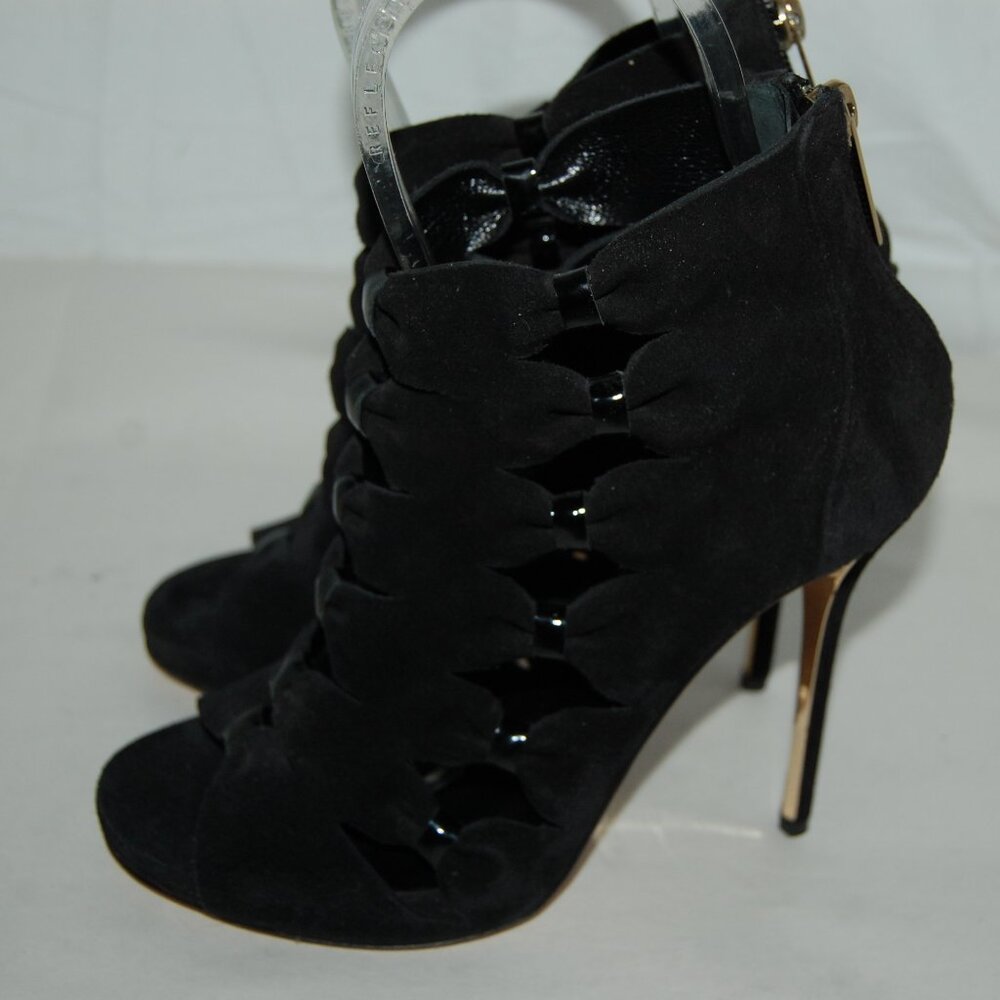 Made In ITALY ❤️ 37/7 Oscar de la Renta Black Suede HIGH HEEL ANKLE BOOTS BOOTIE